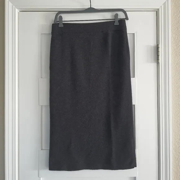 Eileen Fiaher 100% Wool Midi Skirt Womens SP Black Gray