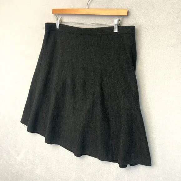 Eileen Fisher 100% Merino Wool A-Line Skirt Womens Large Charcoal Gray Stretch