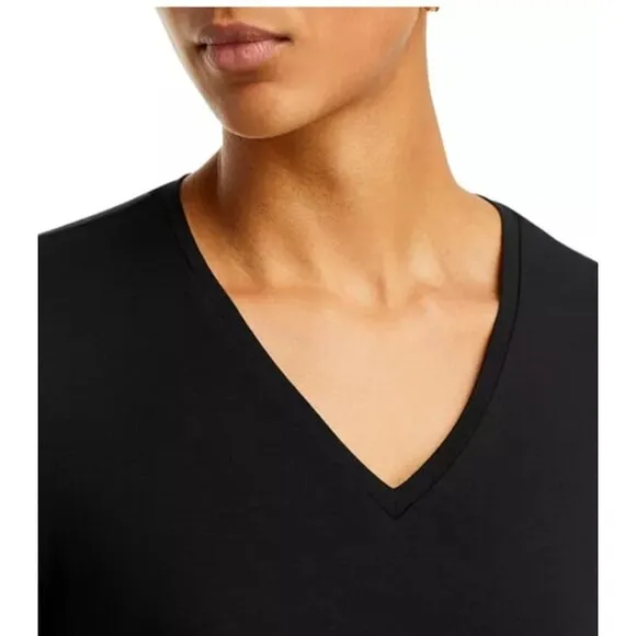 Eileen Fisher Black Jersey Knit T-Shirt Dress Size M Short Sleeve V-Neck Comfy