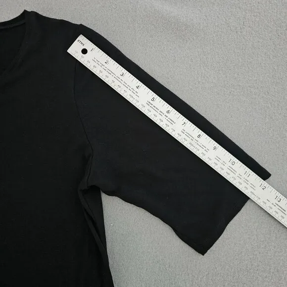 Eileen Fisher Black Jersey Knit T-Shirt Dress Size M Short Sleeve V-Neck Comfy