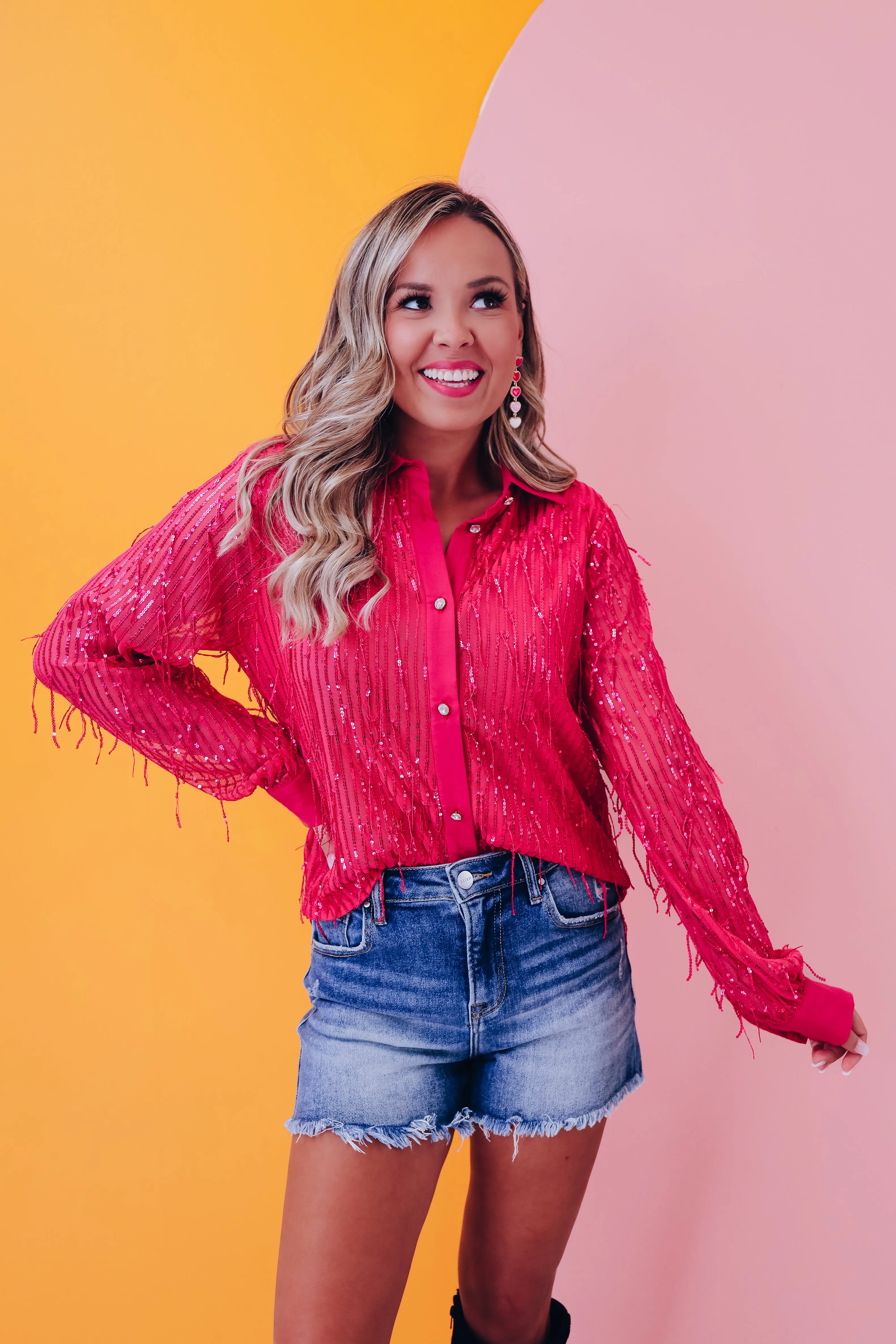 Fargo Sequin Fringe Blouse - Pink