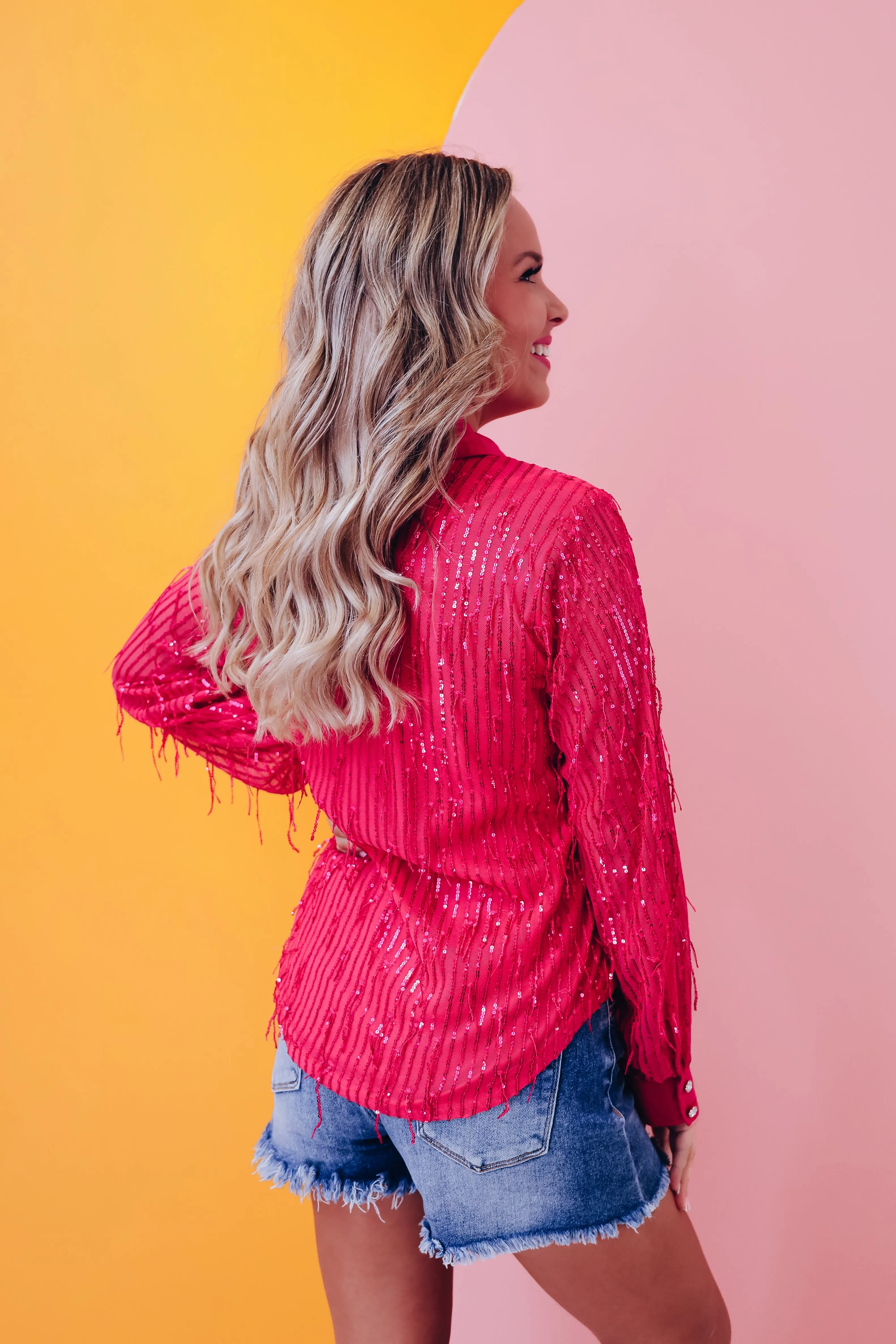 Fargo Sequin Fringe Blouse - Pink