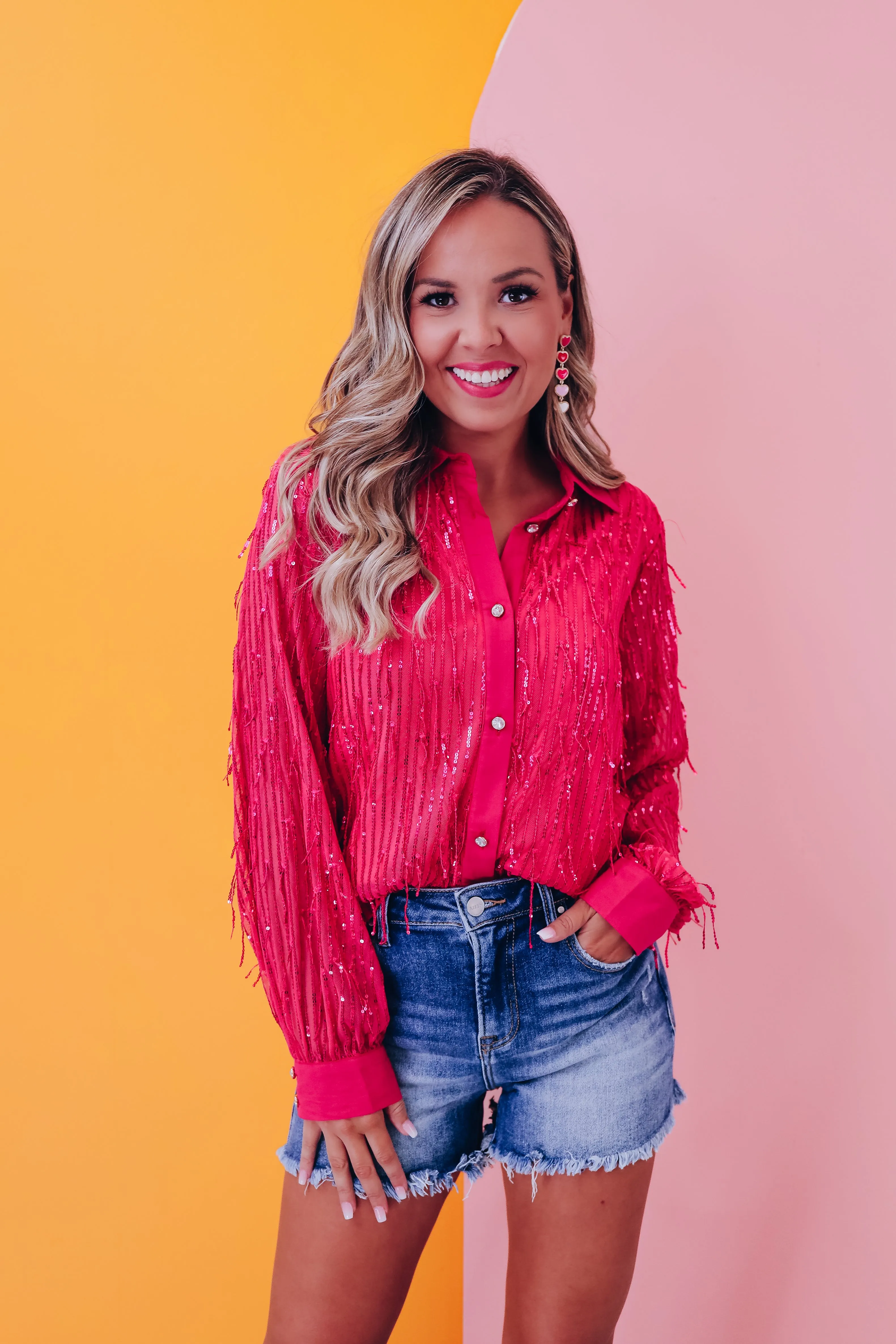 Fargo Sequin Fringe Blouse - Pink