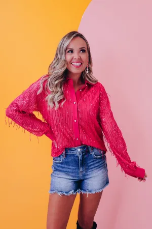 Fargo Sequin Fringe Blouse - Pink