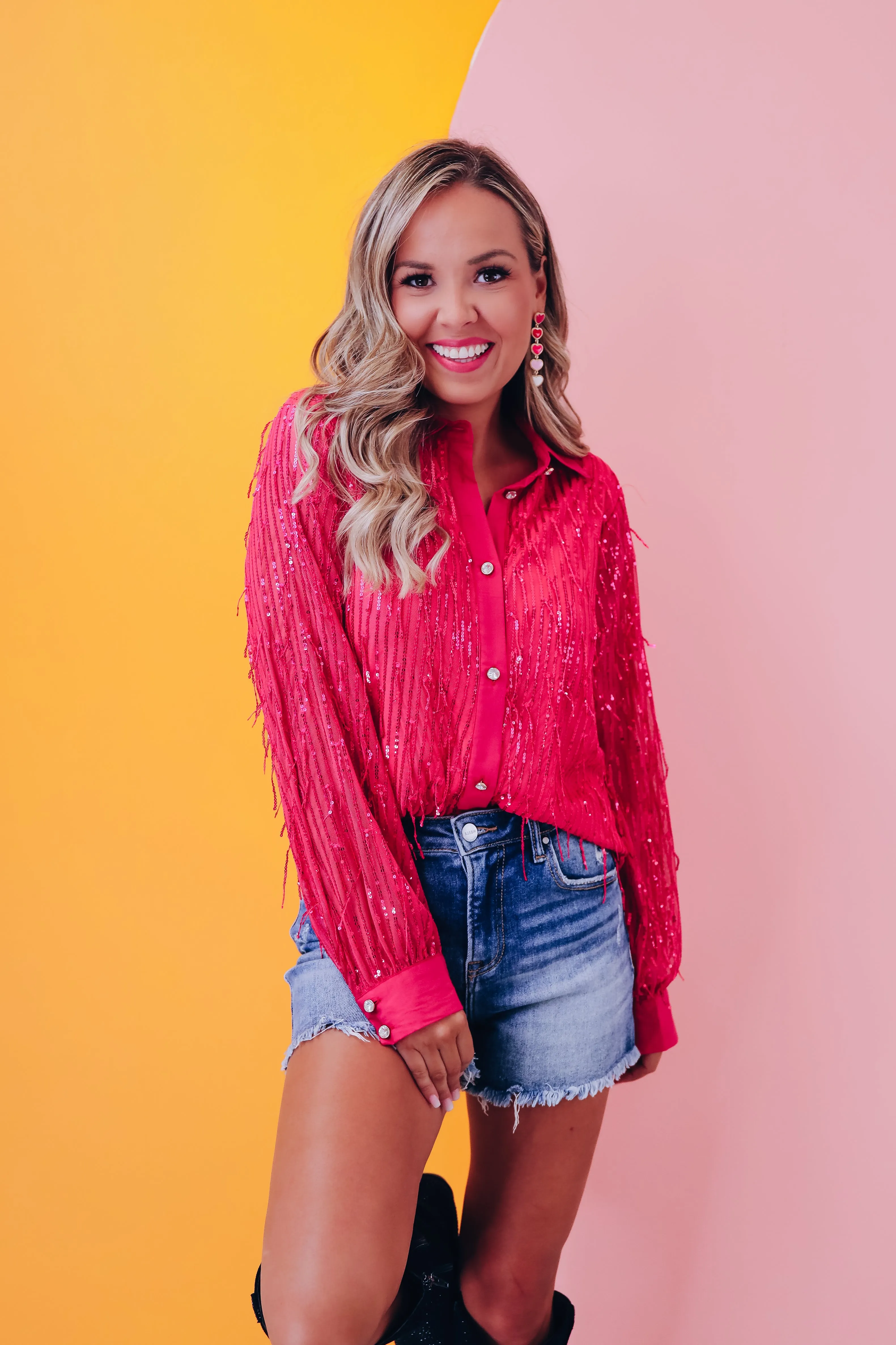 Fargo Sequin Fringe Blouse - Pink