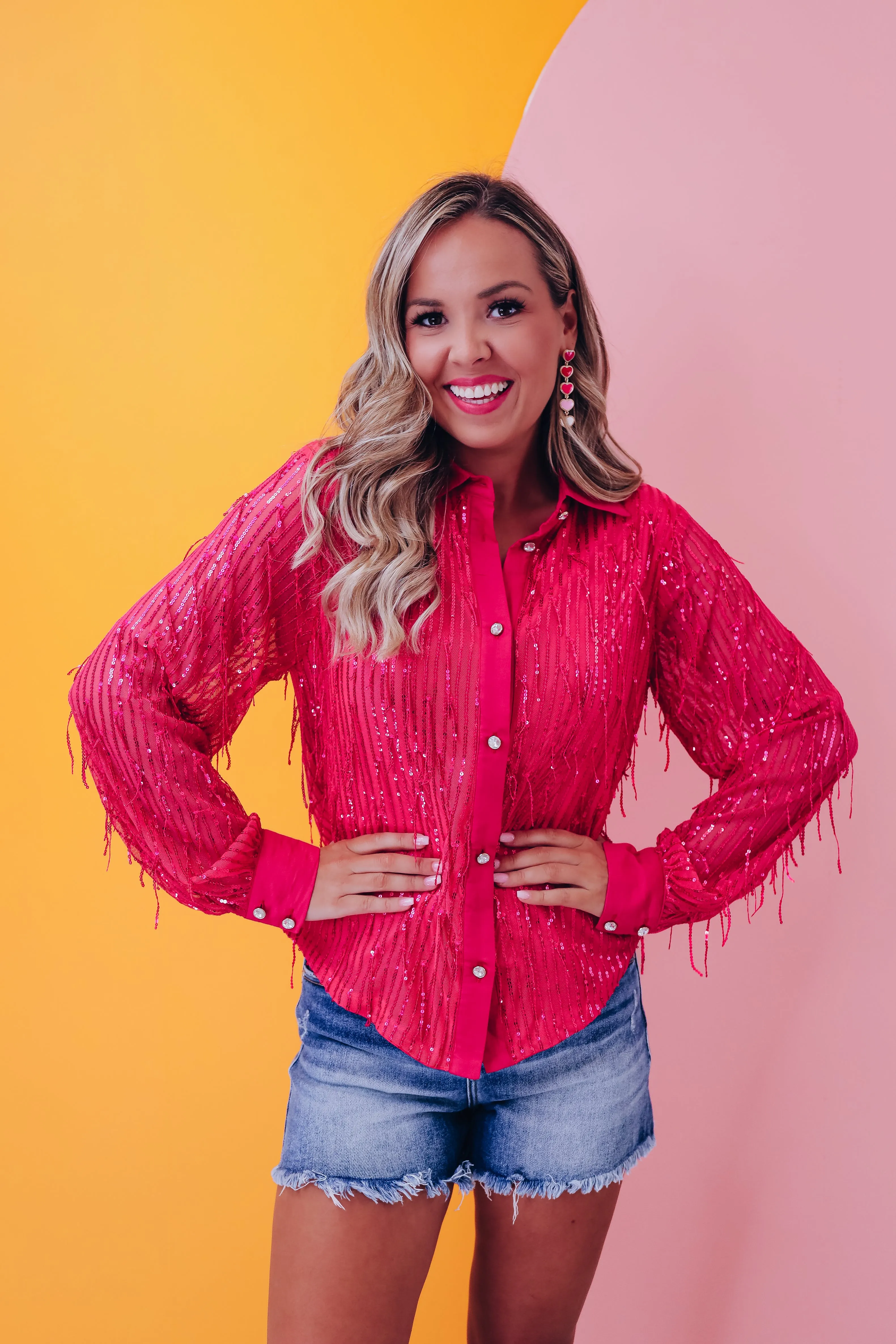 Fargo Sequin Fringe Blouse - Pink