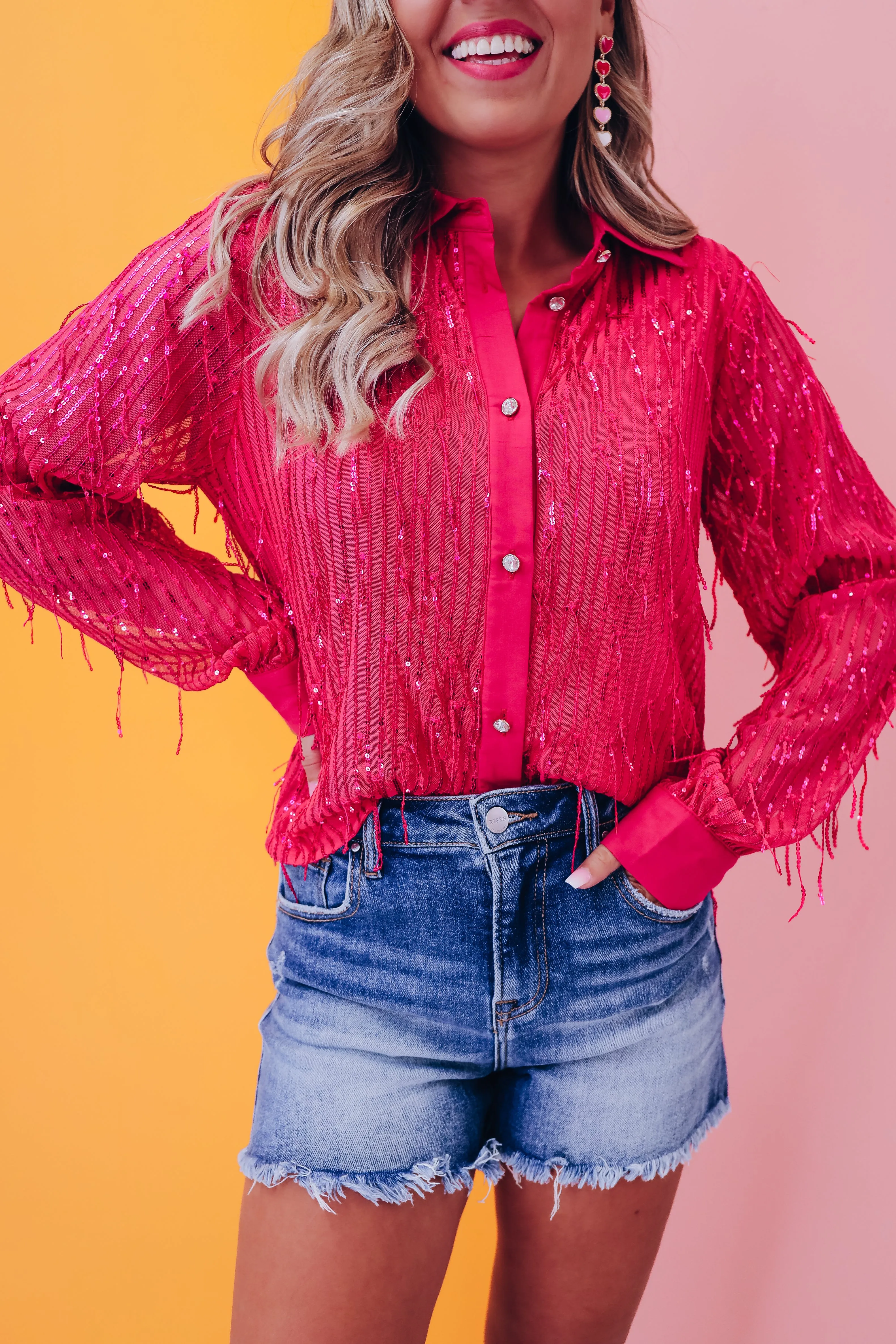 Fargo Sequin Fringe Blouse - Pink