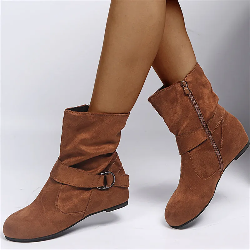 Fashion Non-Slip Faux Suede Flat Heels Ankle Boots for Women