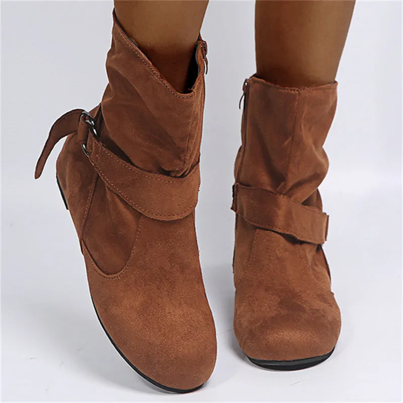 Fashion Non-Slip Faux Suede Flat Heels Ankle Boots for Women