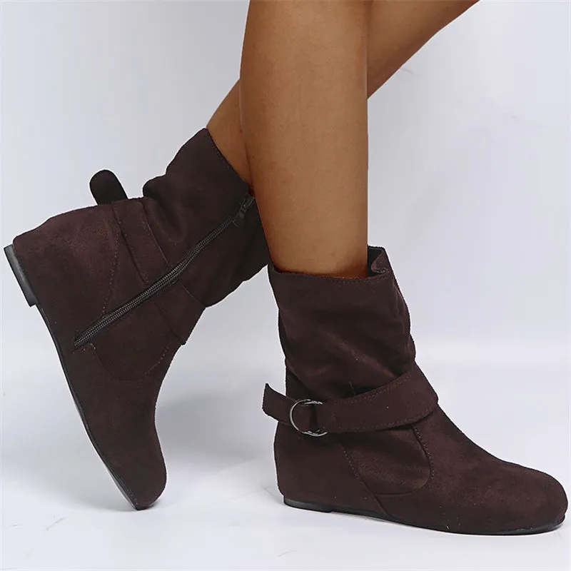 Fashion Non-Slip Faux Suede Flat Heels Ankle Boots for Women