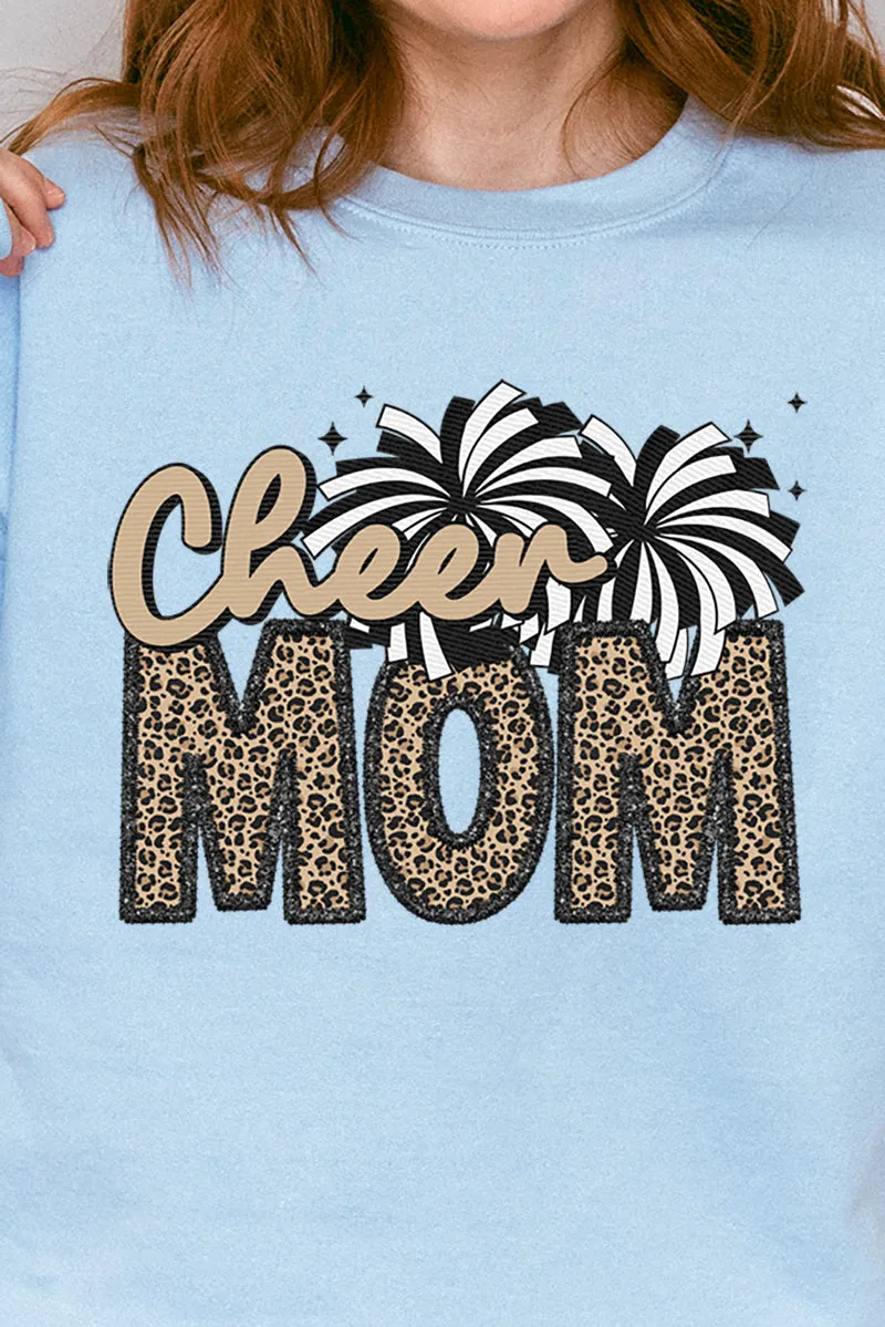 Faux Embroidery Cheer Mom Transfer Heavy-weight Crew Sweatshirt