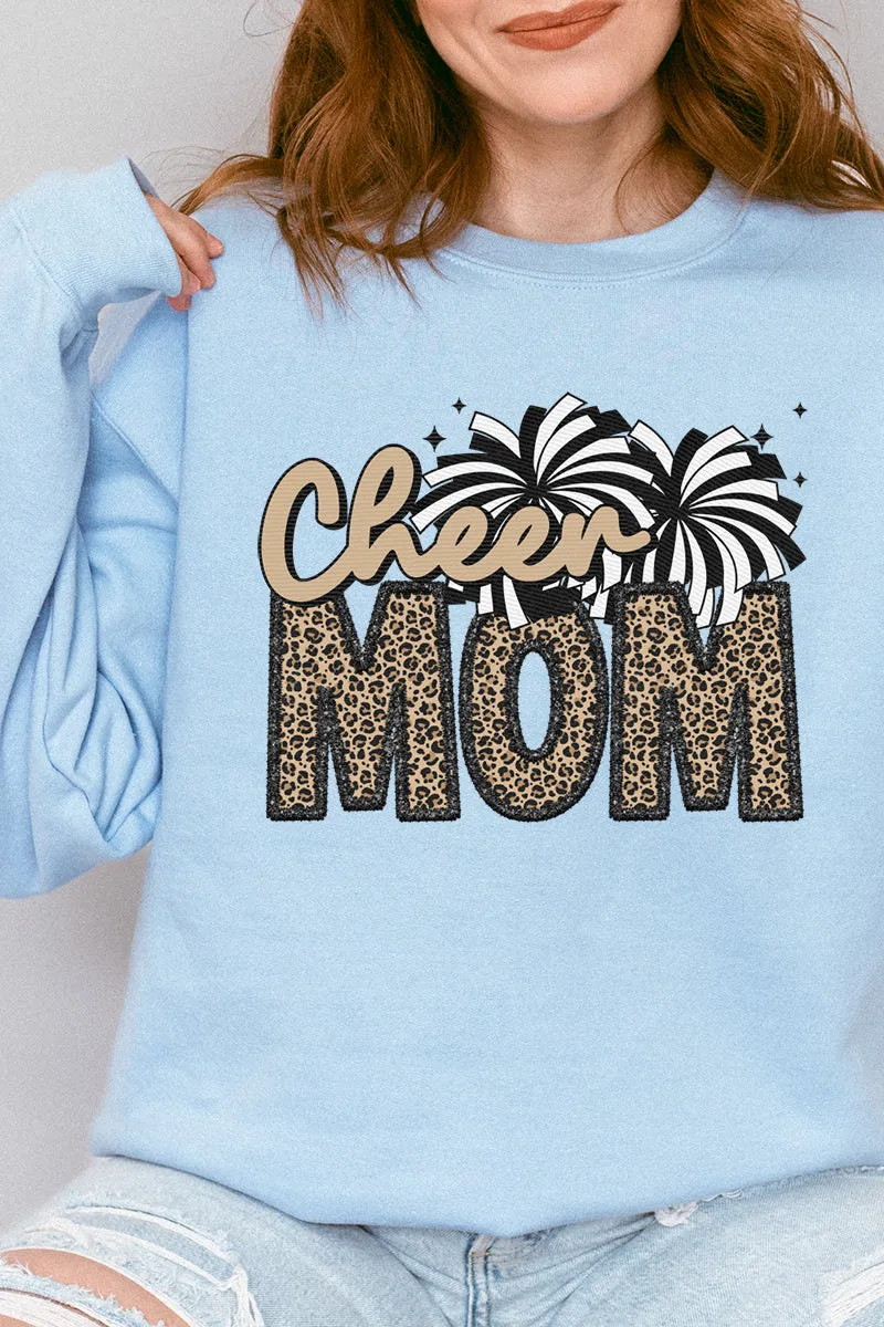 Faux Embroidery Cheer Mom Transfer Heavy-weight Crew Sweatshirt