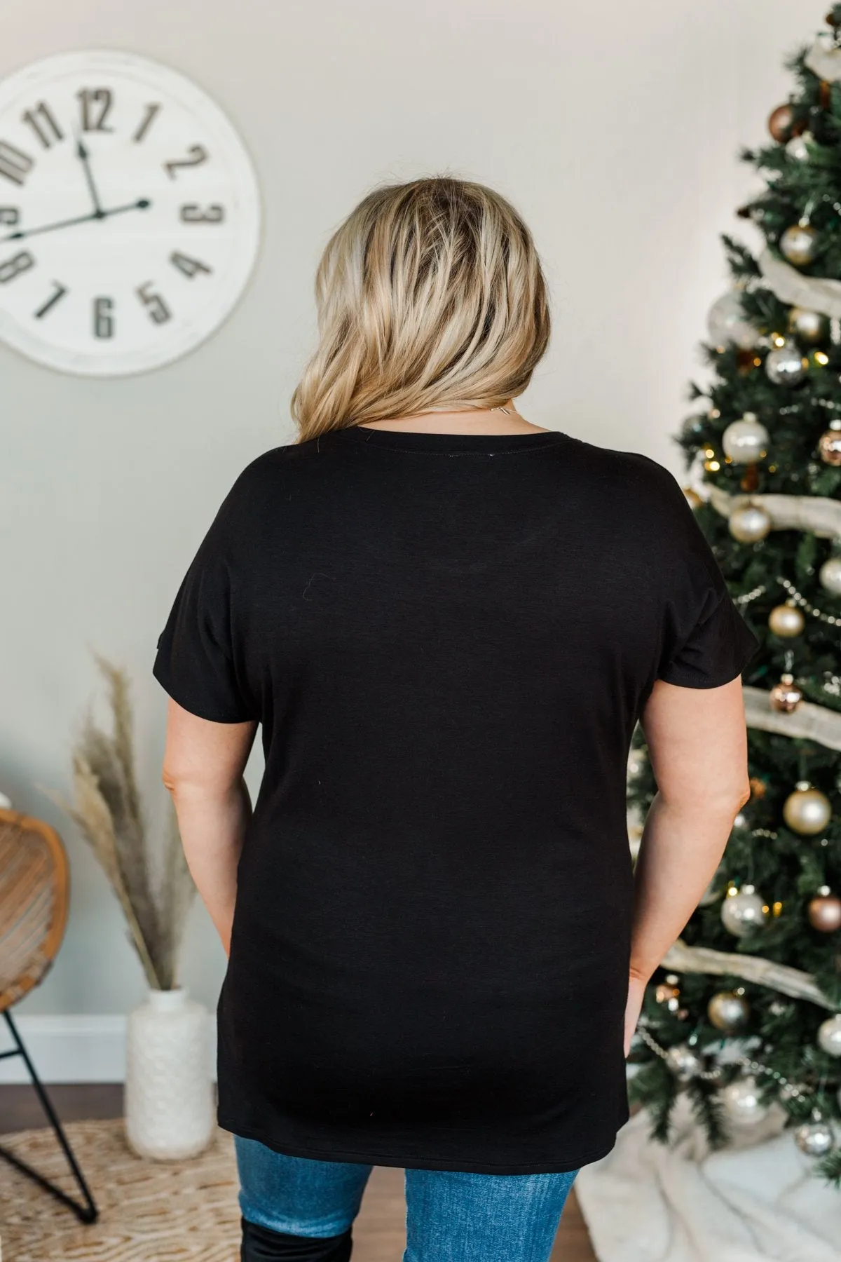 Following My Dreams Glam Pocket Top- Black & Silver