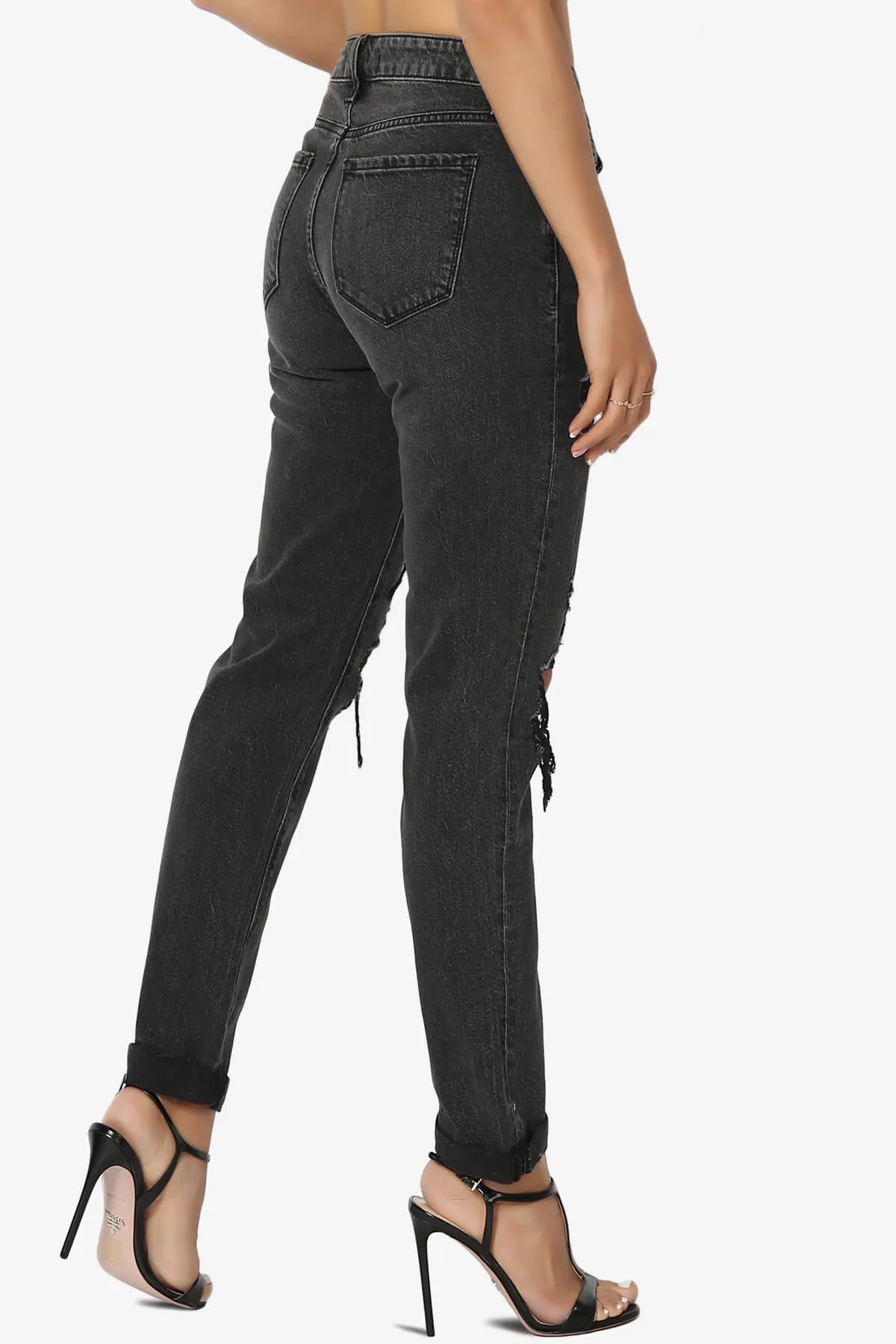 Frankie Distressed Mid Rise Girlfriend Jeans