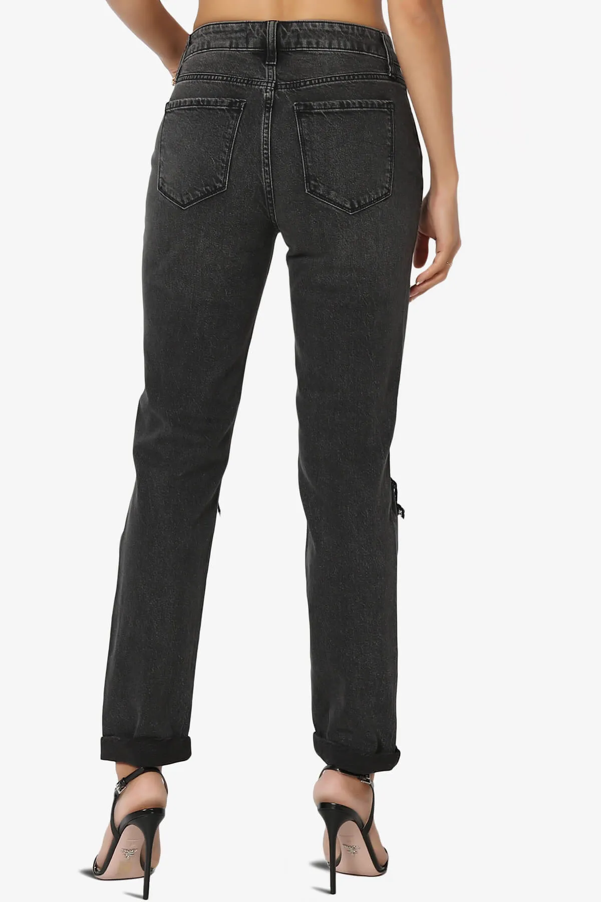 Frankie Distressed Mid Rise Girlfriend Jeans