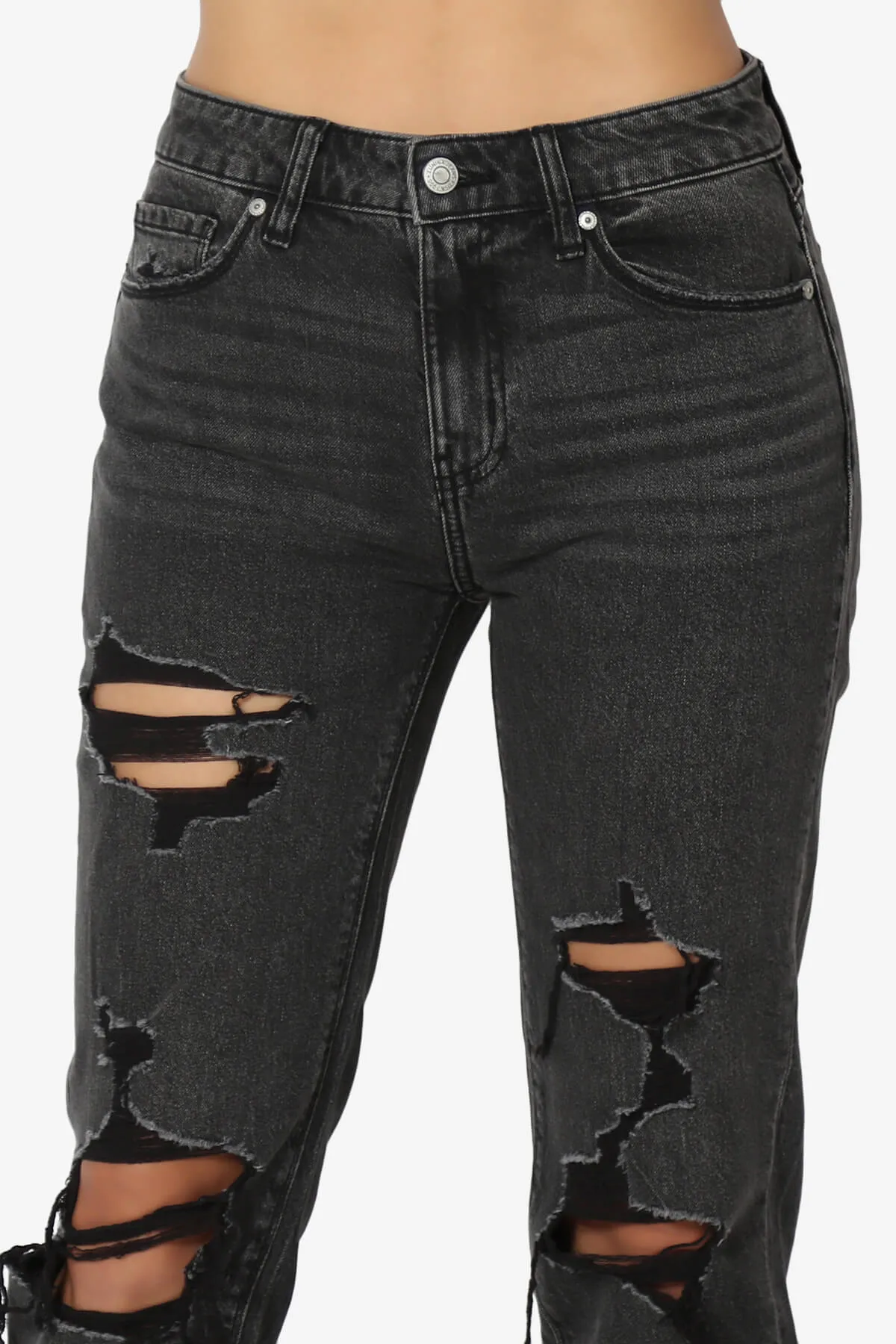 Frankie Distressed Mid Rise Girlfriend Jeans