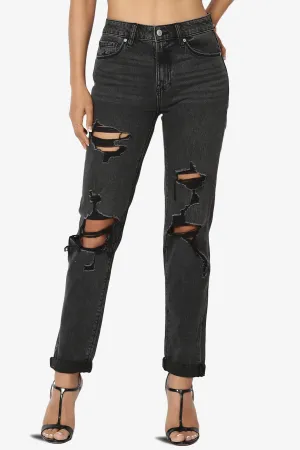 Frankie Distressed Mid Rise Girlfriend Jeans