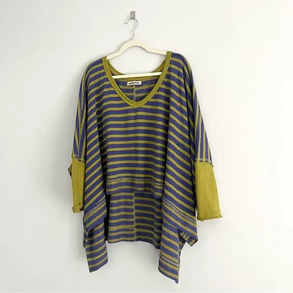 Free people Main Squeeze Sweatshirt oversized stripe purple green boho top Sz M