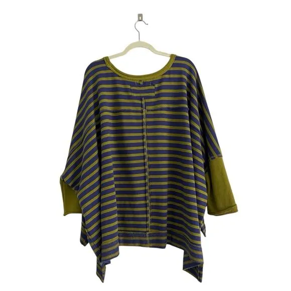 Free people Main Squeeze Sweatshirt oversized stripe purple green boho top Sz M