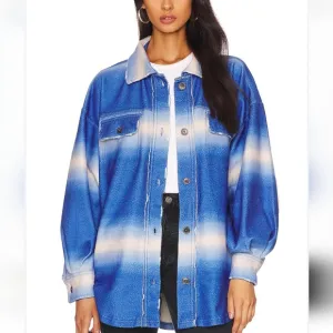 Free People Ruby Blue Ombre Button-Up Jacket Shacket Size Large