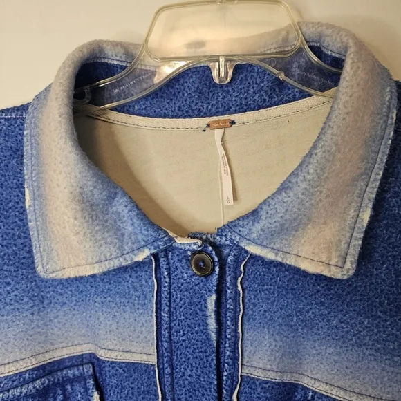 Free People Ruby Blue Ombre Button-Up Jacket Shacket Size Large