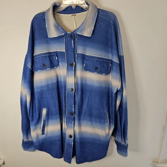 Free People Ruby Blue Ombre Button-Up Jacket Shacket Size Large