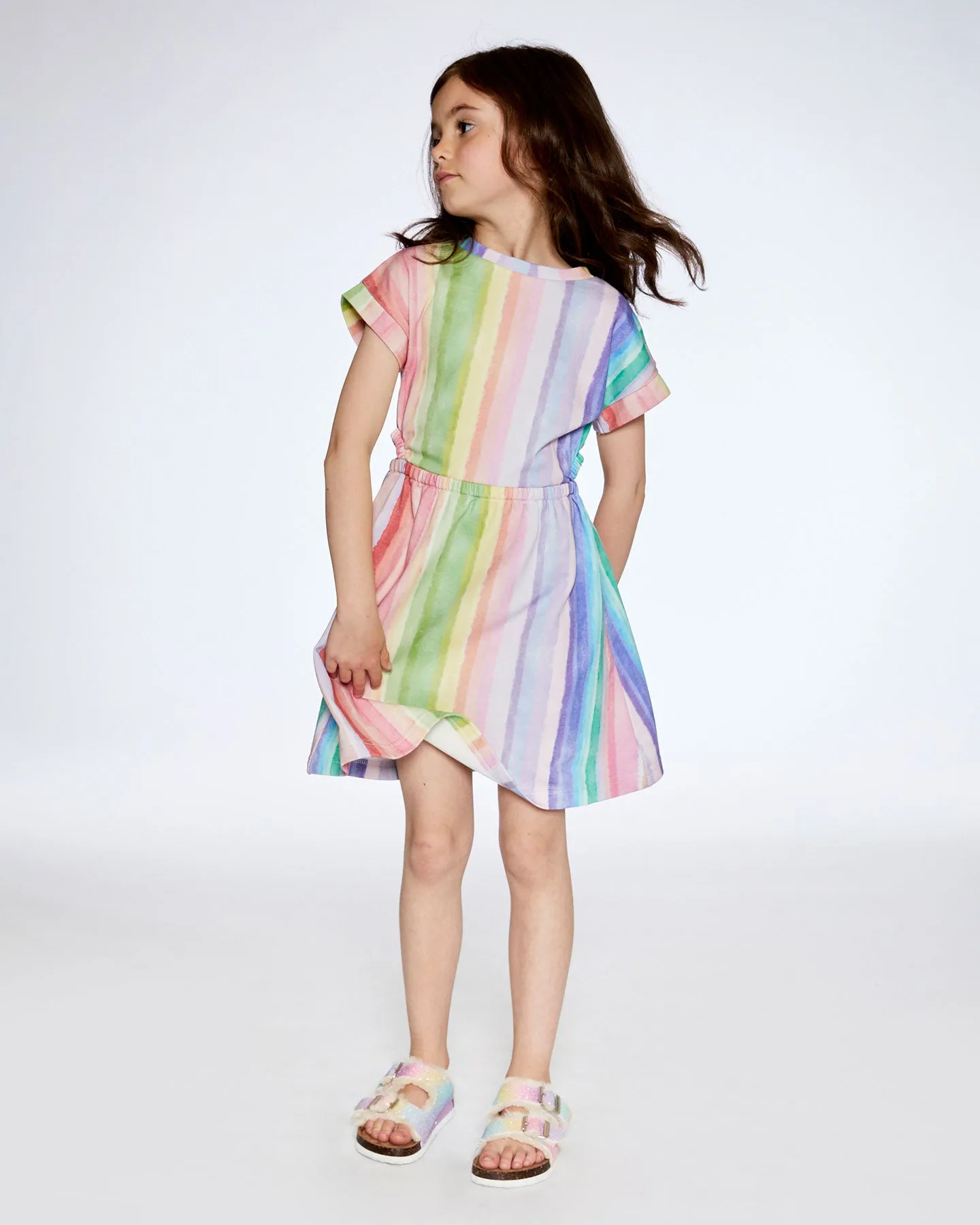 French Terry Dress Rainbow Stripe