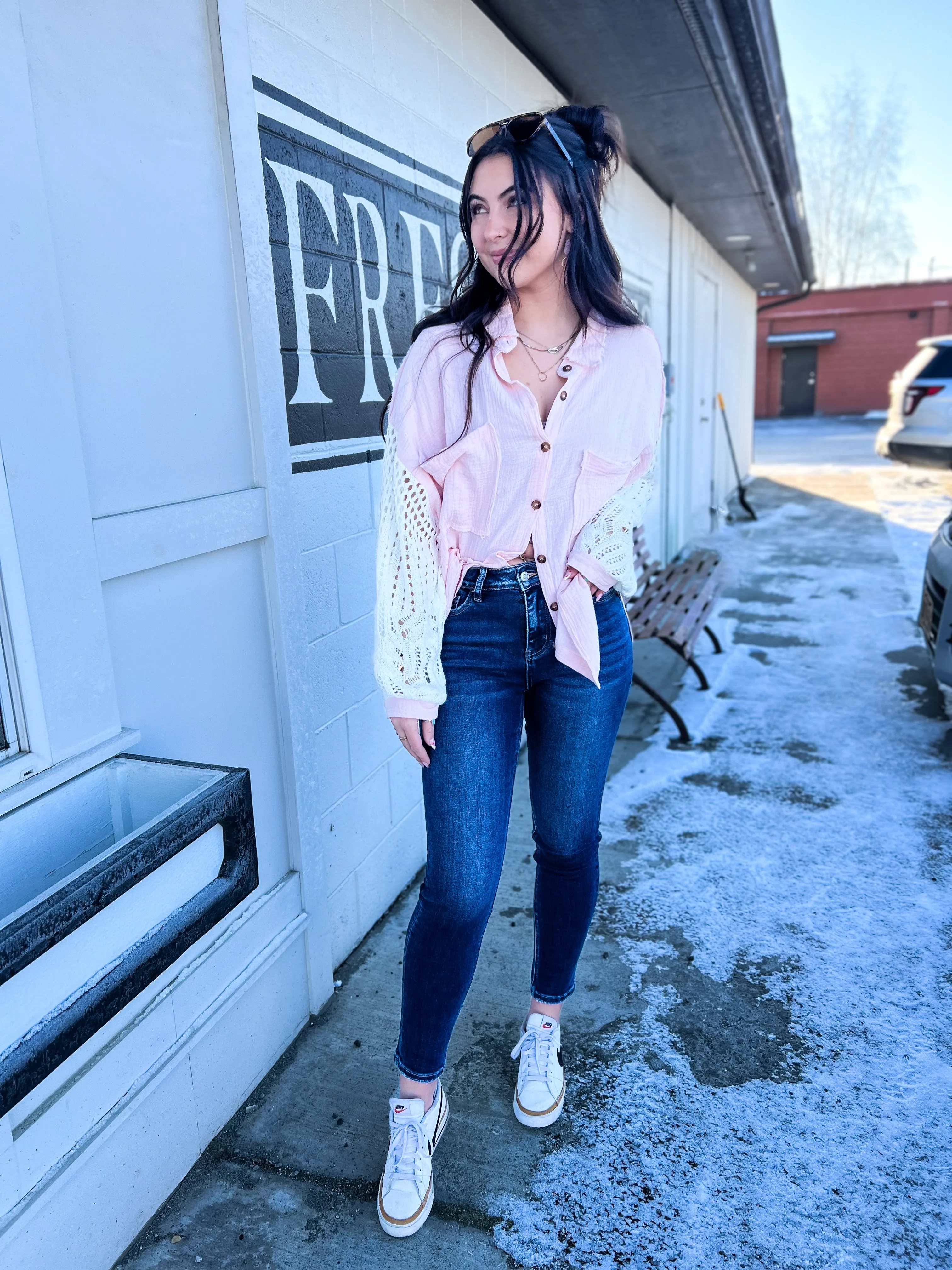 Gemma Oversized Sweater Sleeve Top-Blush