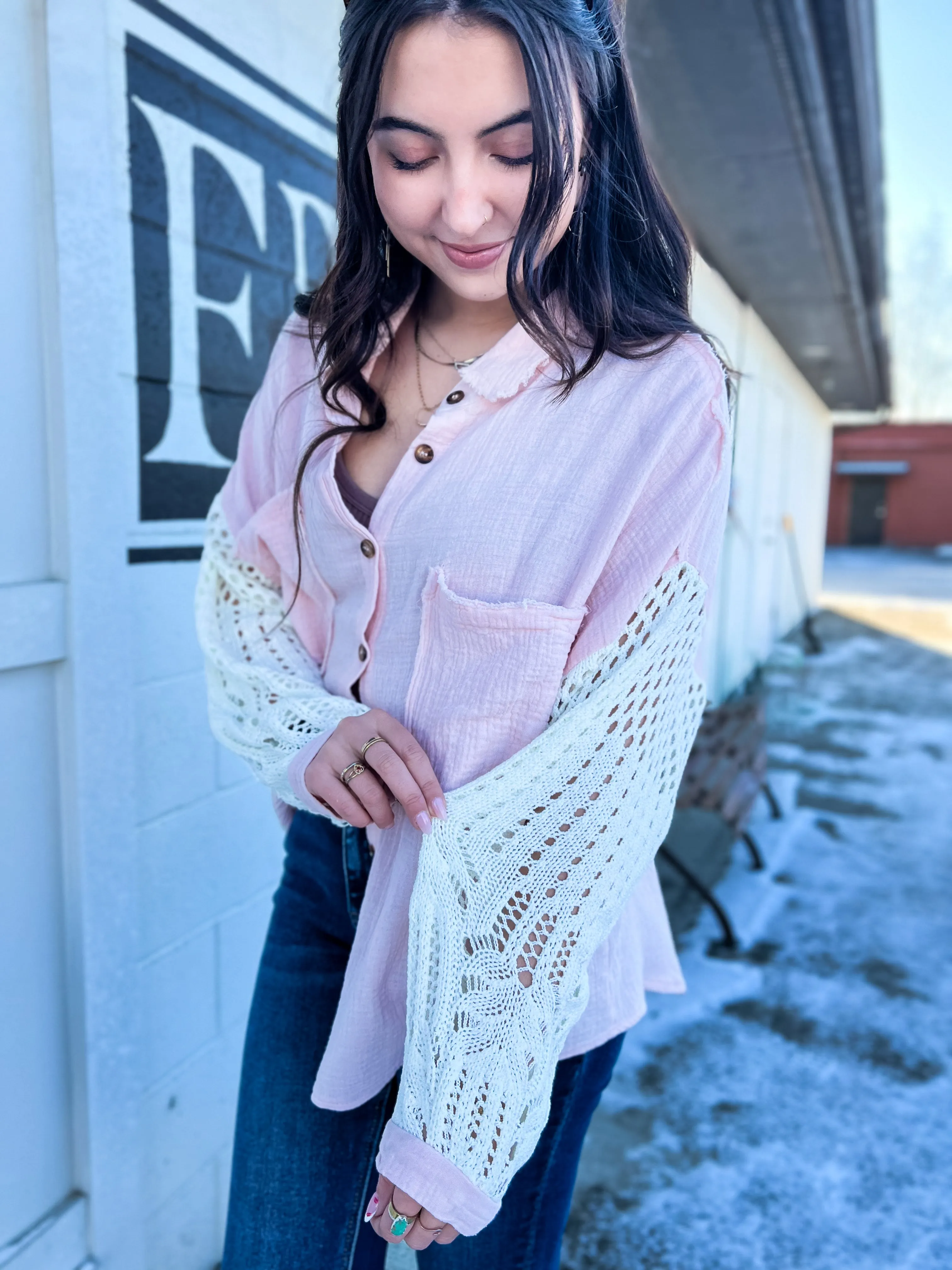 Gemma Oversized Sweater Sleeve Top-Blush