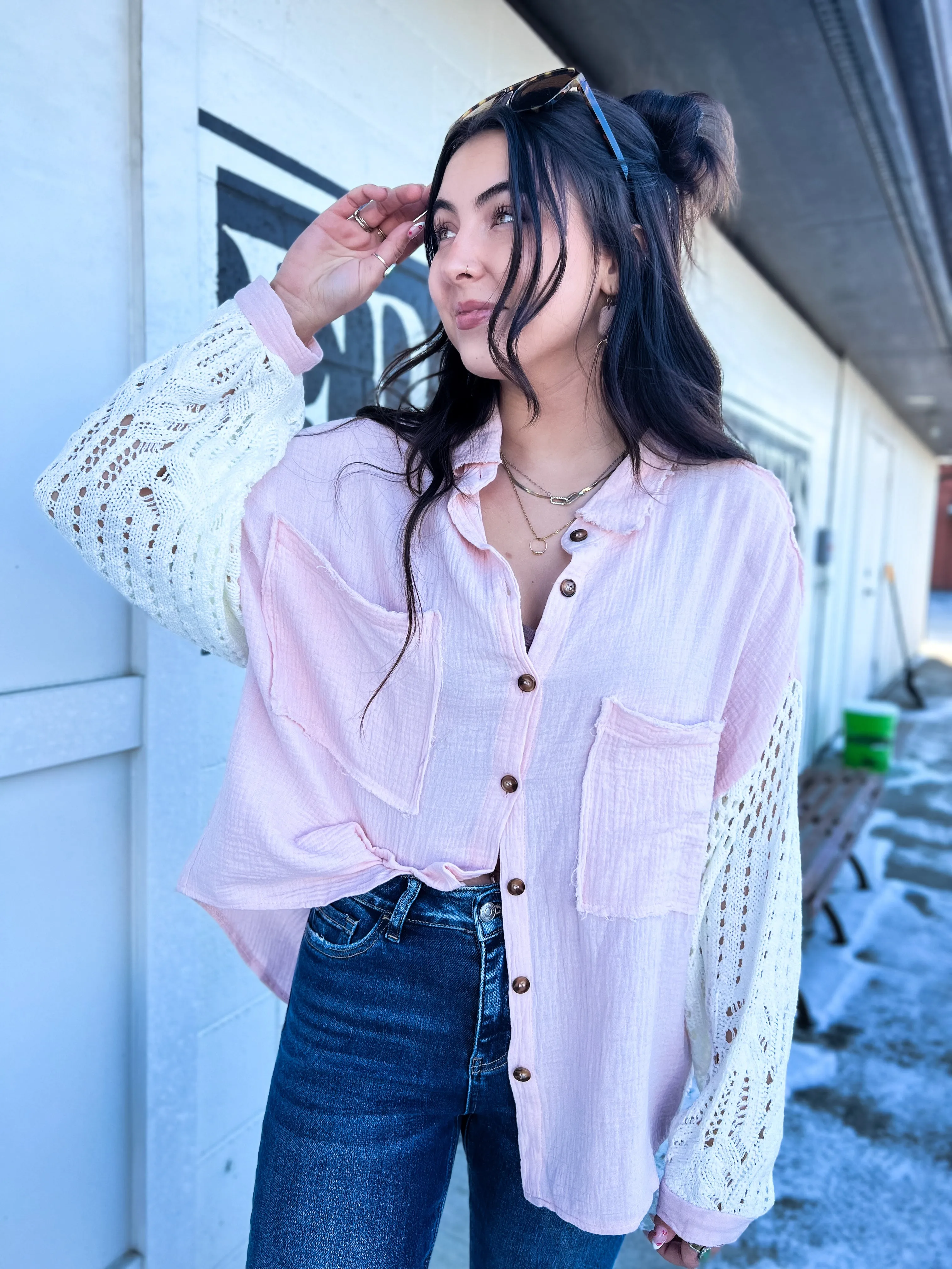 Gemma Oversized Sweater Sleeve Top-Blush