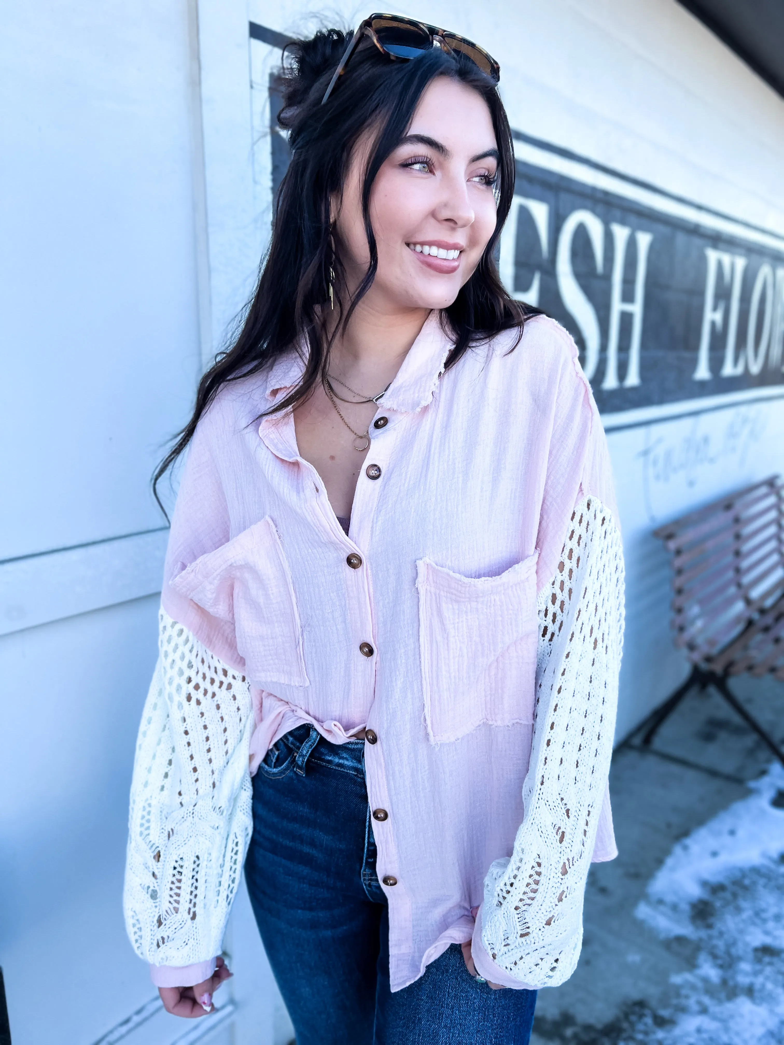 Gemma Oversized Sweater Sleeve Top-Blush