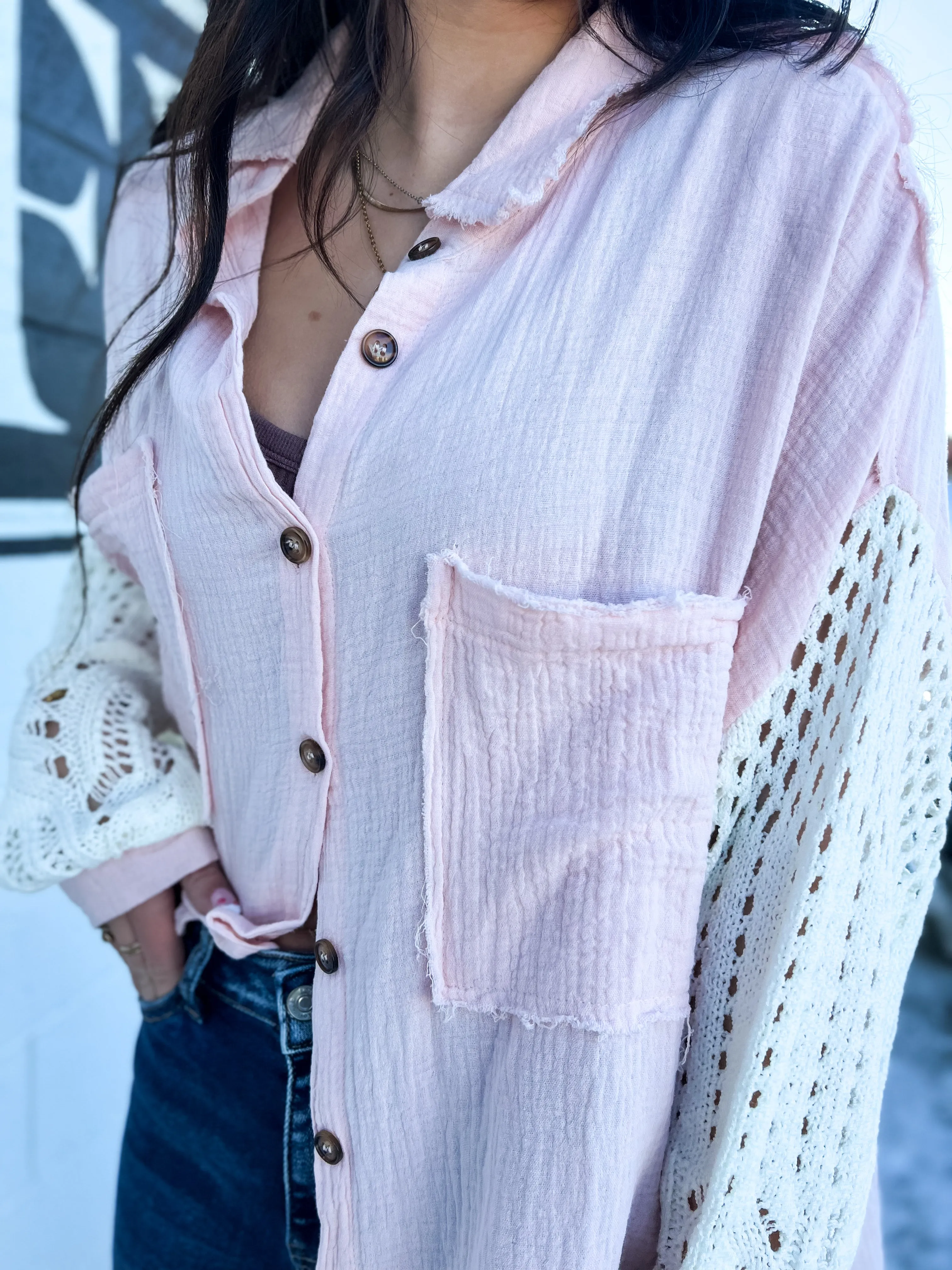 Gemma Oversized Sweater Sleeve Top-Blush