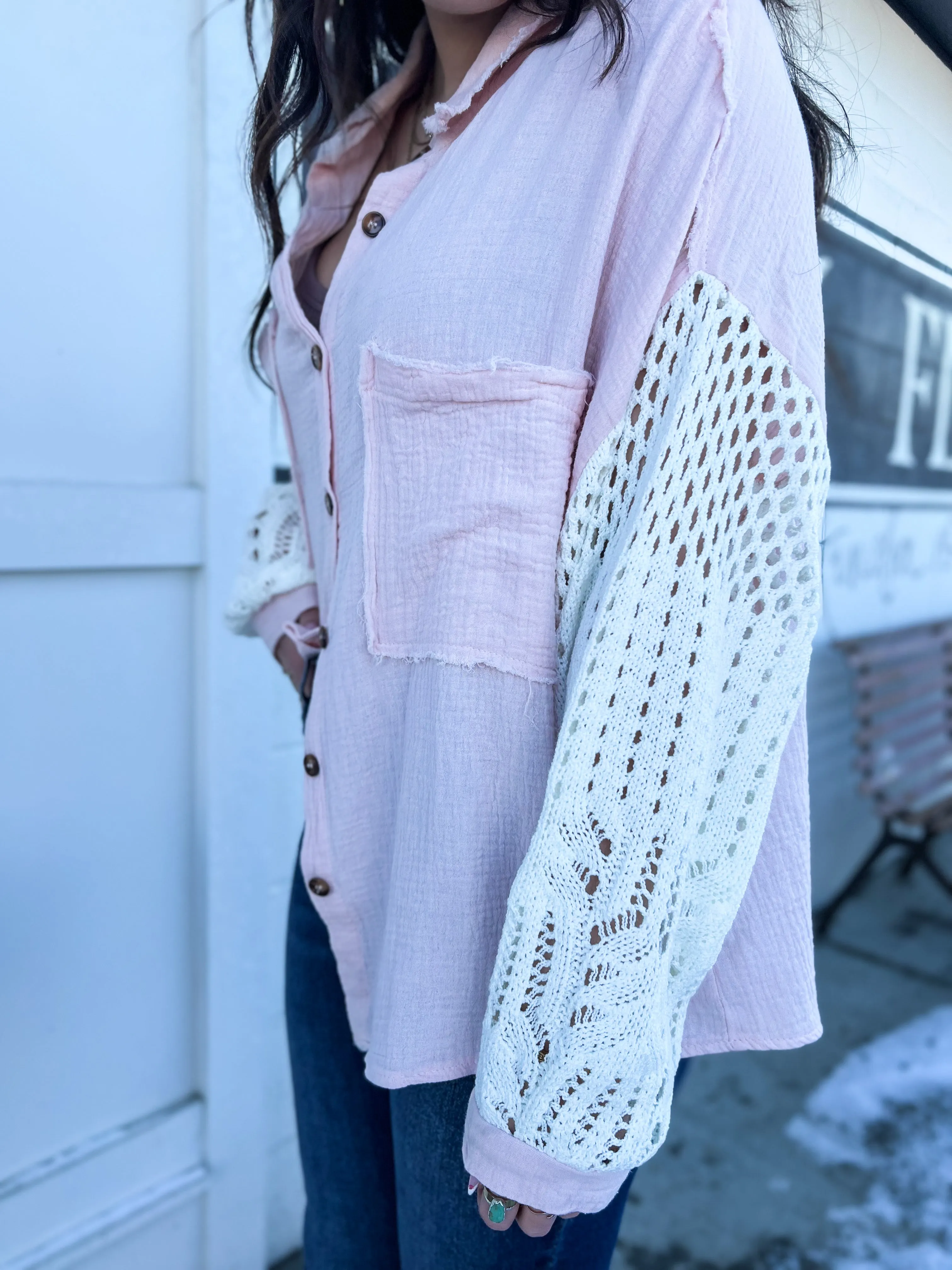Gemma Oversized Sweater Sleeve Top-Blush