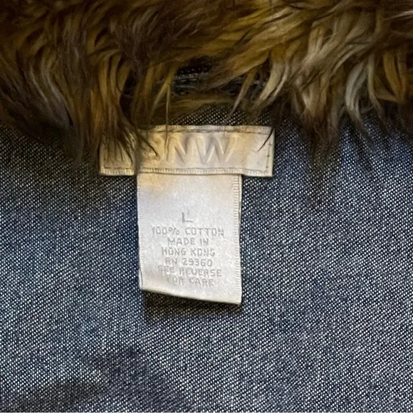 GNW Faux Fur Trim Denim Jacket Size L