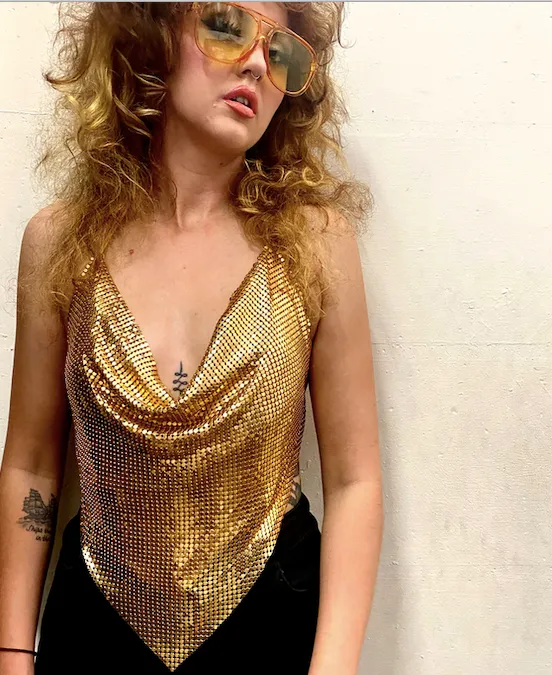 Gold Metal Mesh Triangle Top
