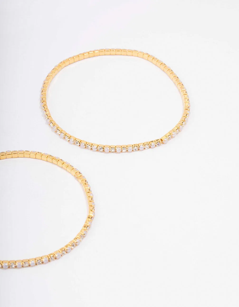 Gold Plated Alternating Mini Cubic Zirconia Pearl Stretch Bangle