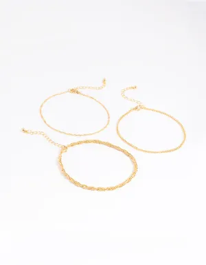 Gold Plated Twisted Chain Anklet Pack
