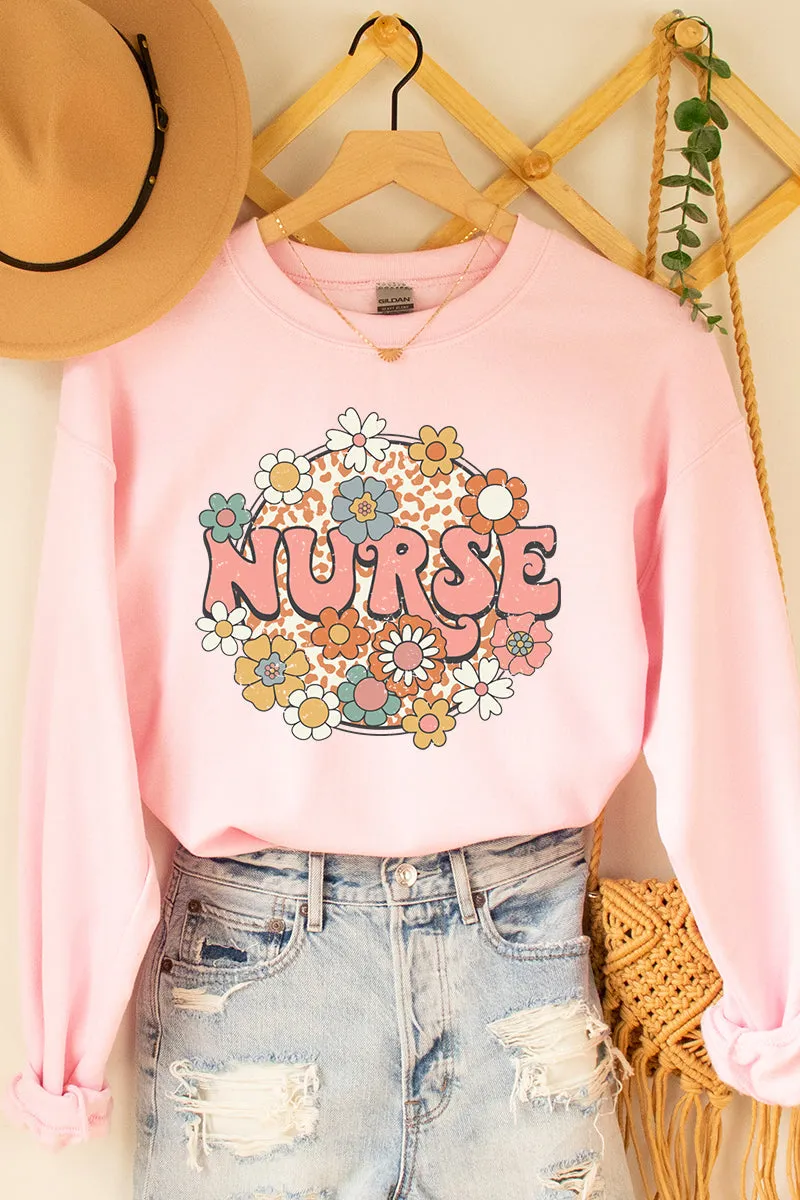 Groovy Nurse Flowers Heavy-weight Crew Sweatshirt