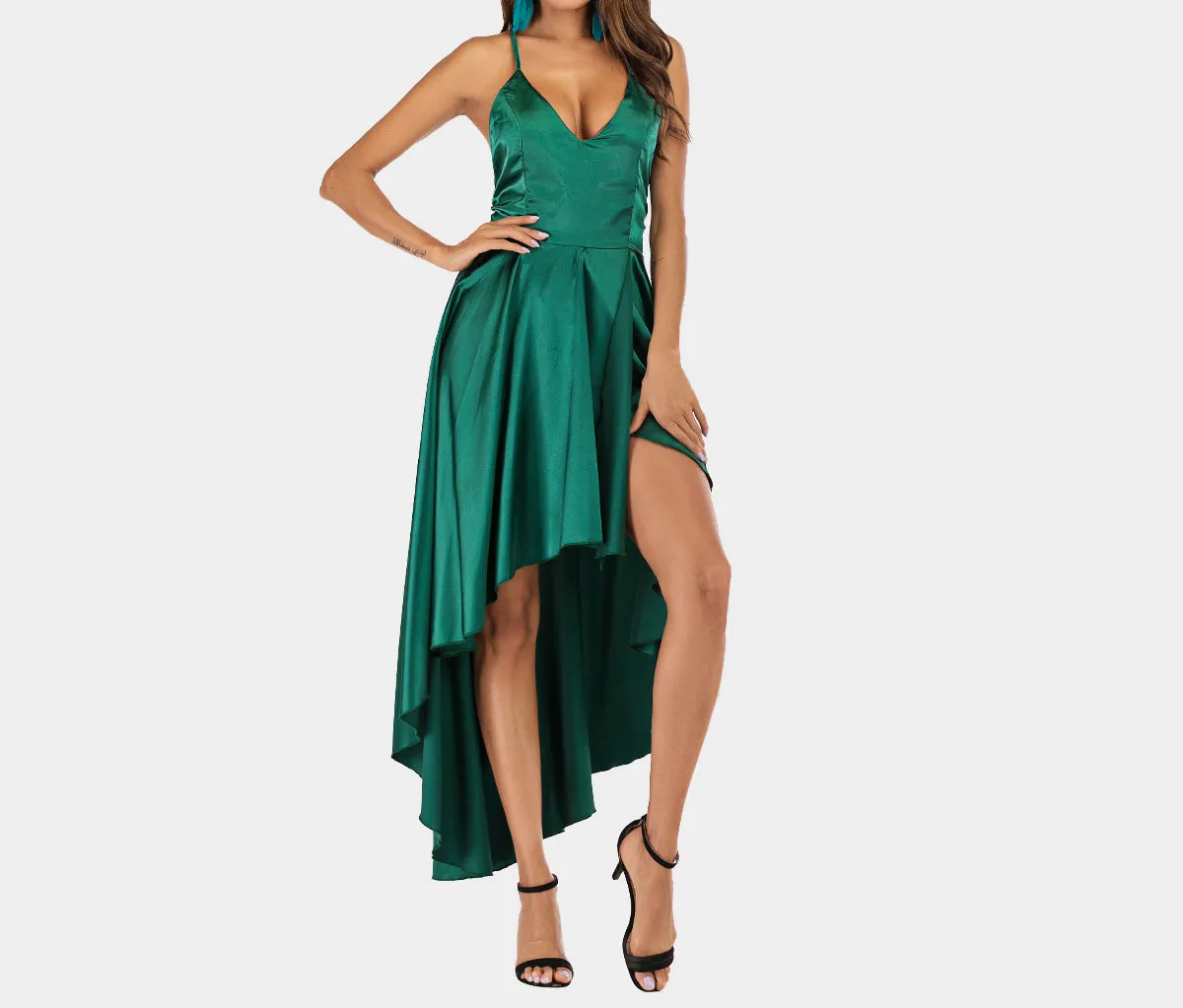 Halter V-neck Halter Pleated Dress
