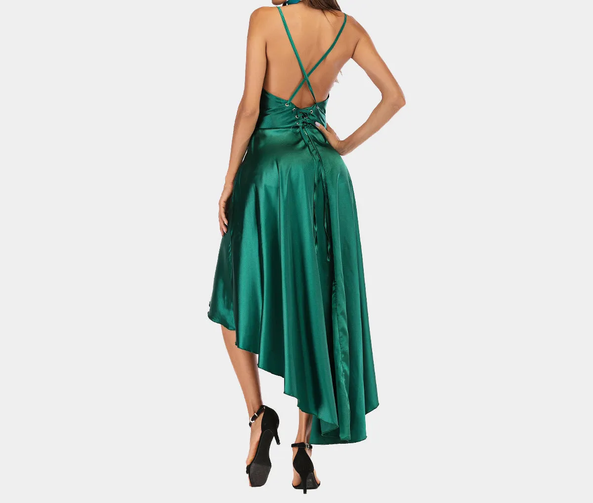 Halter V-neck Halter Pleated Dress