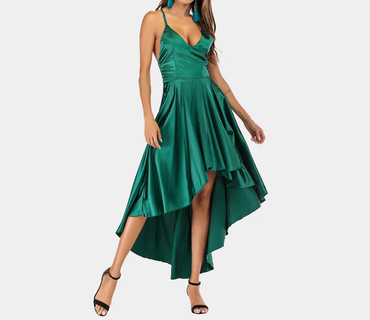 Halter V-neck Halter Pleated Dress