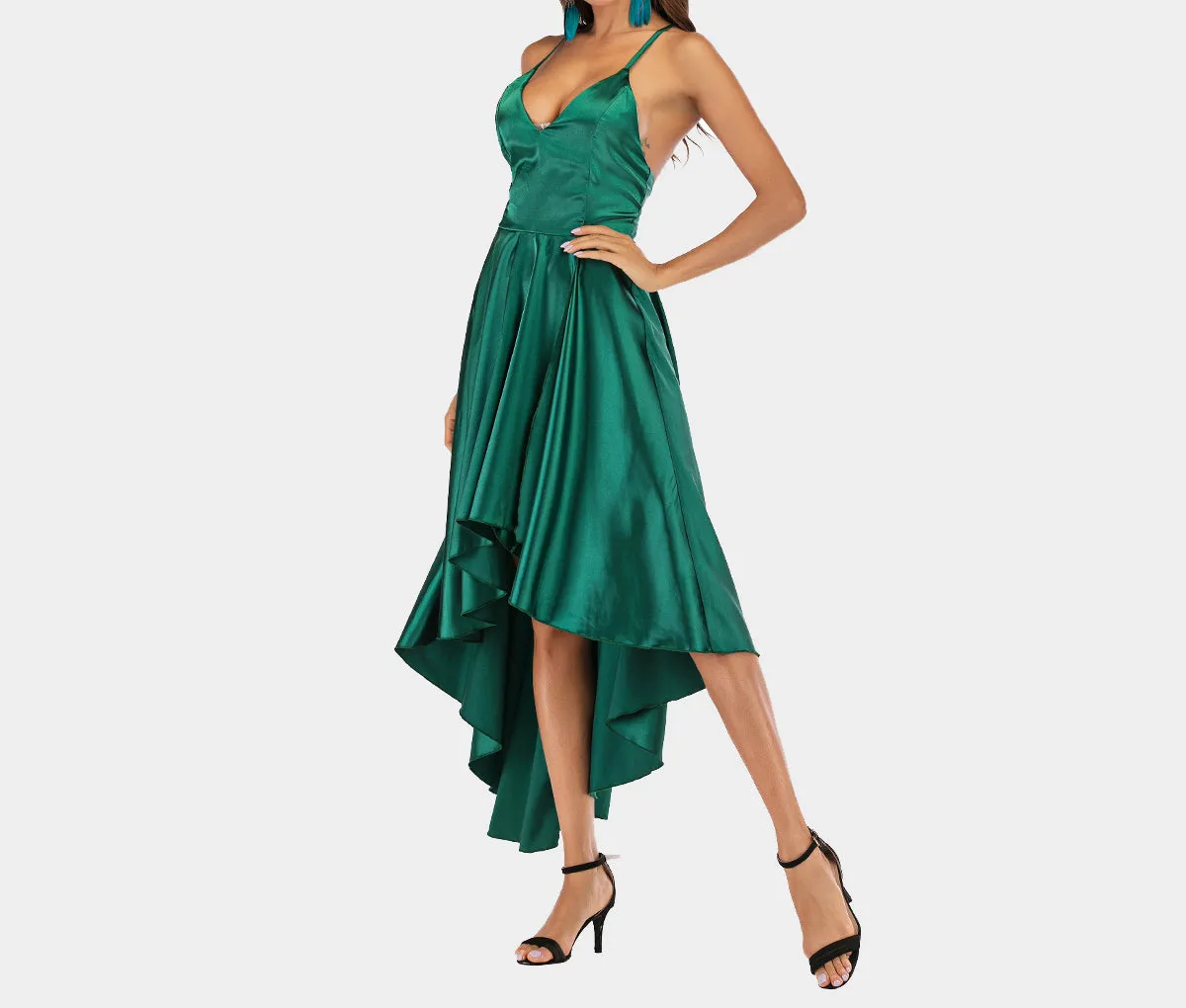 Halter V-neck Halter Pleated Dress