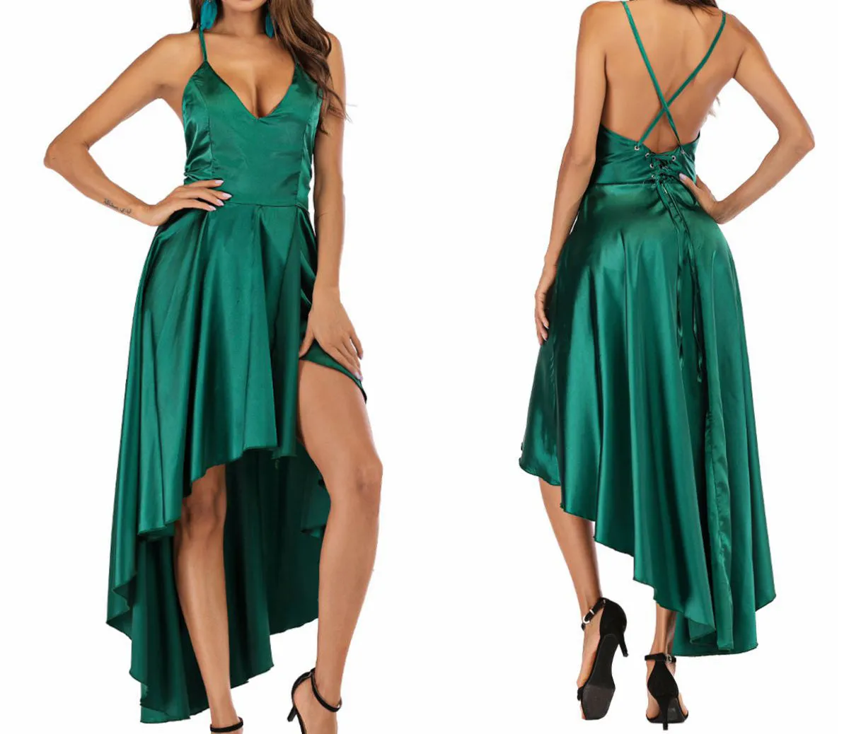 Halter V-neck Halter Pleated Dress