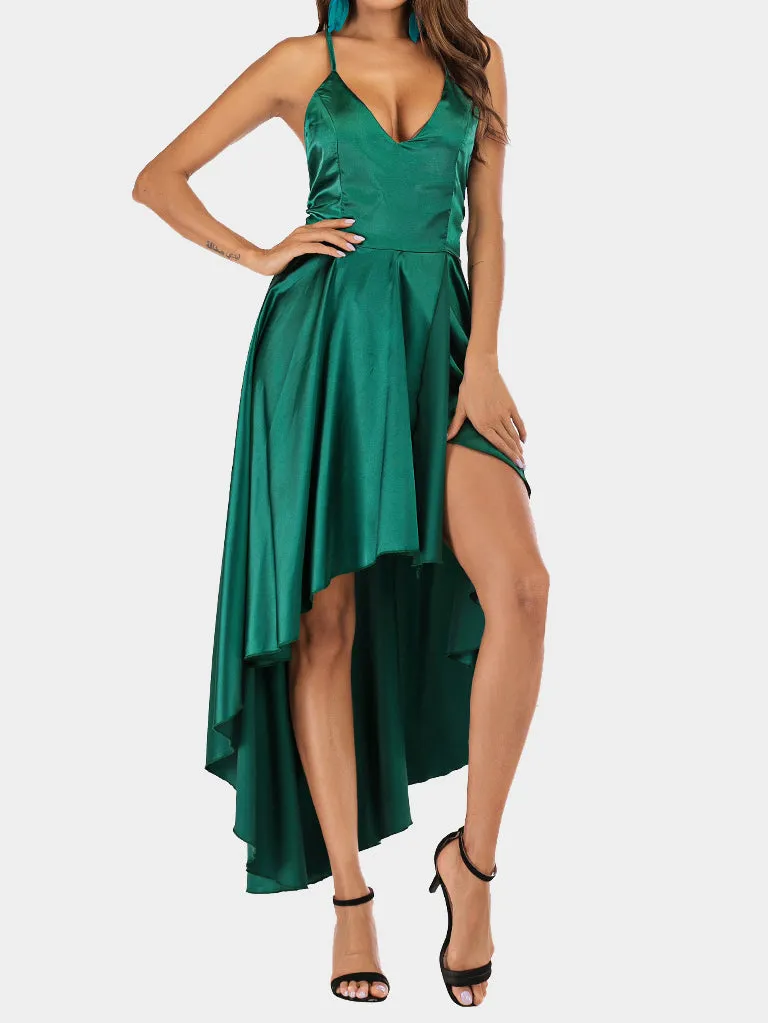Halter V-neck Halter Pleated Dress