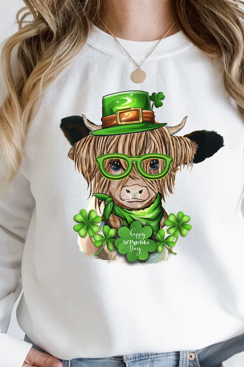 Happy St. Patrick's Day Highland Cow Heavy-weight Crew Sweatshirt