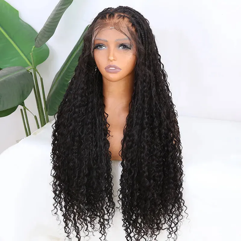 HD Lace Bohemian Knotless Human Hair Full Lace Braided Wig 26 inches