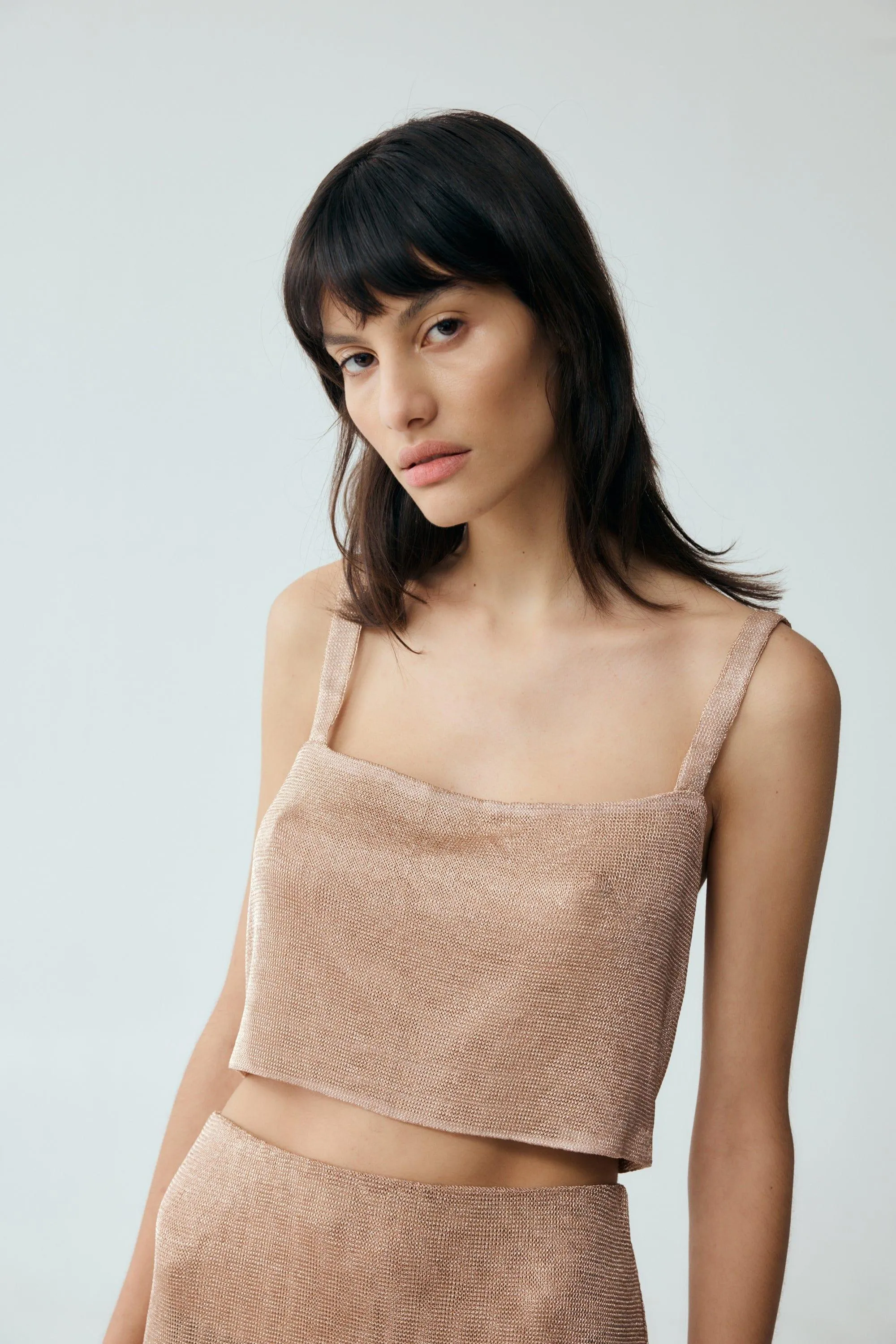 HEAVY METAL KNIT MAXI SKIRT | ROSE GOLD