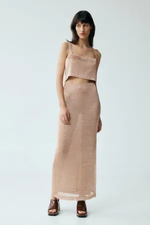 HEAVY METAL KNIT MAXI SKIRT | ROSE GOLD