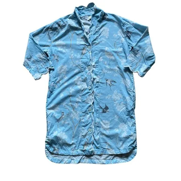Heidi Carey Blue Gardenia Scalloped Nightshirt Womens/Teen Size Small Bird AOP