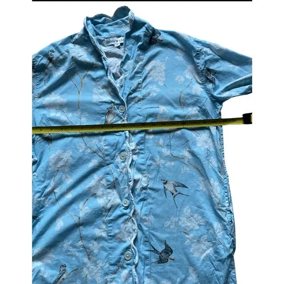 Heidi Carey Blue Gardenia Scalloped Nightshirt Womens/Teen Size Small Bird AOP